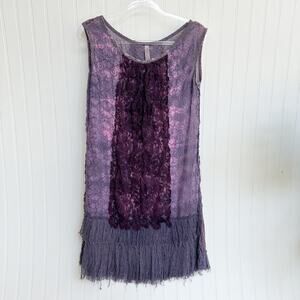 Gregory Parkinson Purple Lace Fringe Sleeveless Dress Size Medium